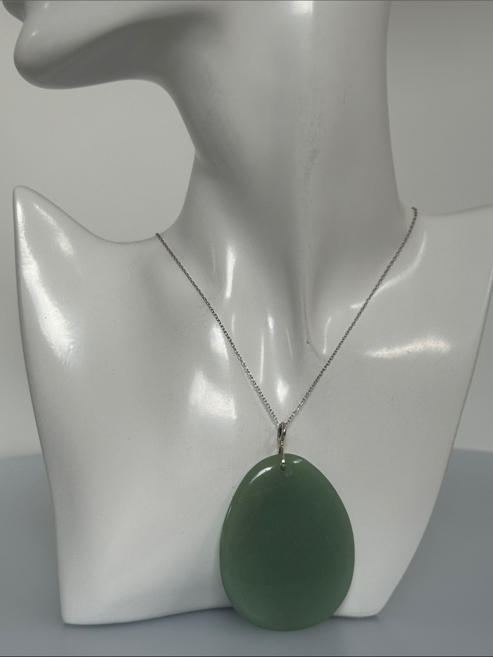 JADE Green Stone 925 Sterling Silver Pendant Necklace